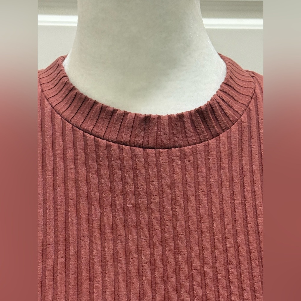 Eileen Fisher. Textured Stretch Rib Round Neck Top. Deep Terra Cotta. Large. - Picture 5 of 9